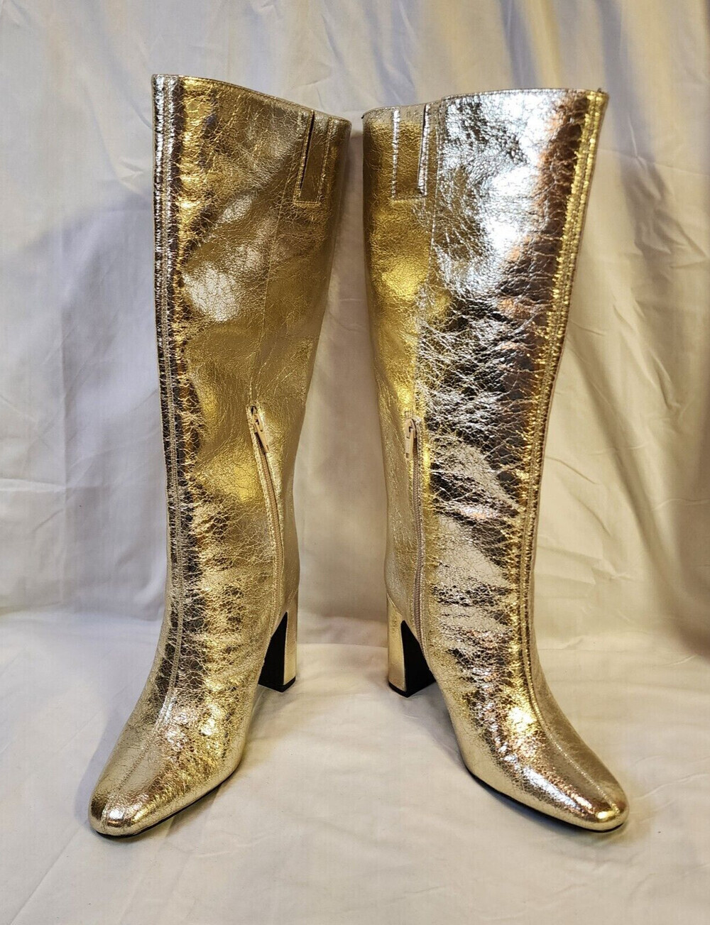 A New Day Gold Diva Stovepipe Knee High Boots Square‎ Toe Block Heel Womens 5